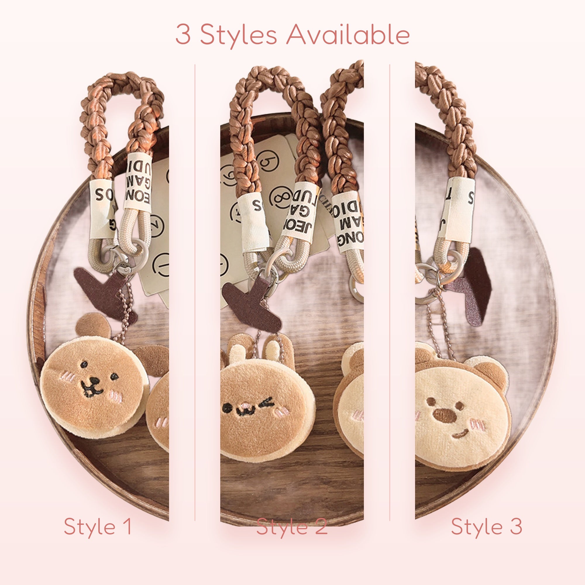 SIMPLYBUBBI — Braided Plush Bear & Bunny Wristlet | Cute Keychain Lanyard