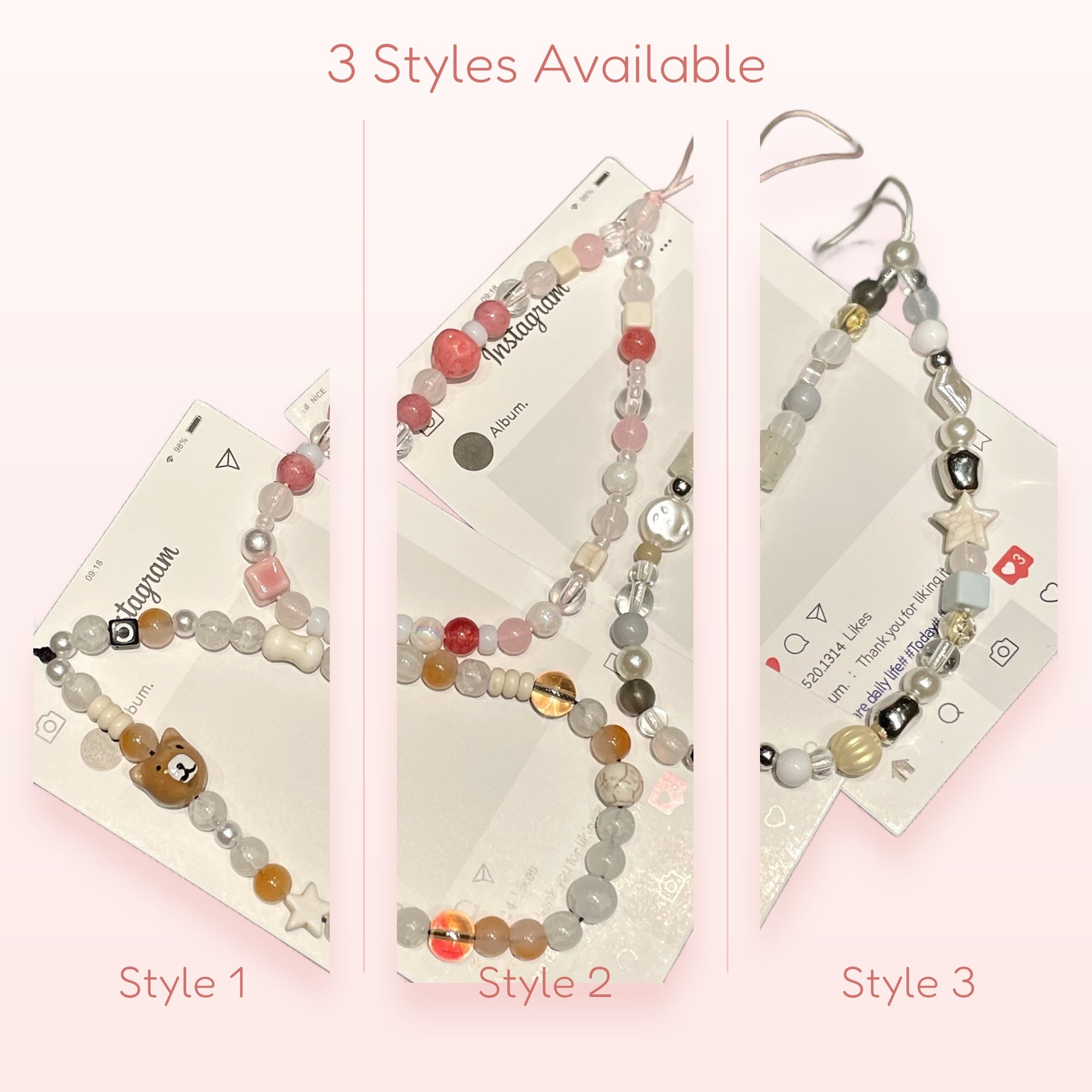 Kawaii Pastel Beaded Phone Charm Strap | Aesthetic Pearl & Gemstone Wrist Lanyard