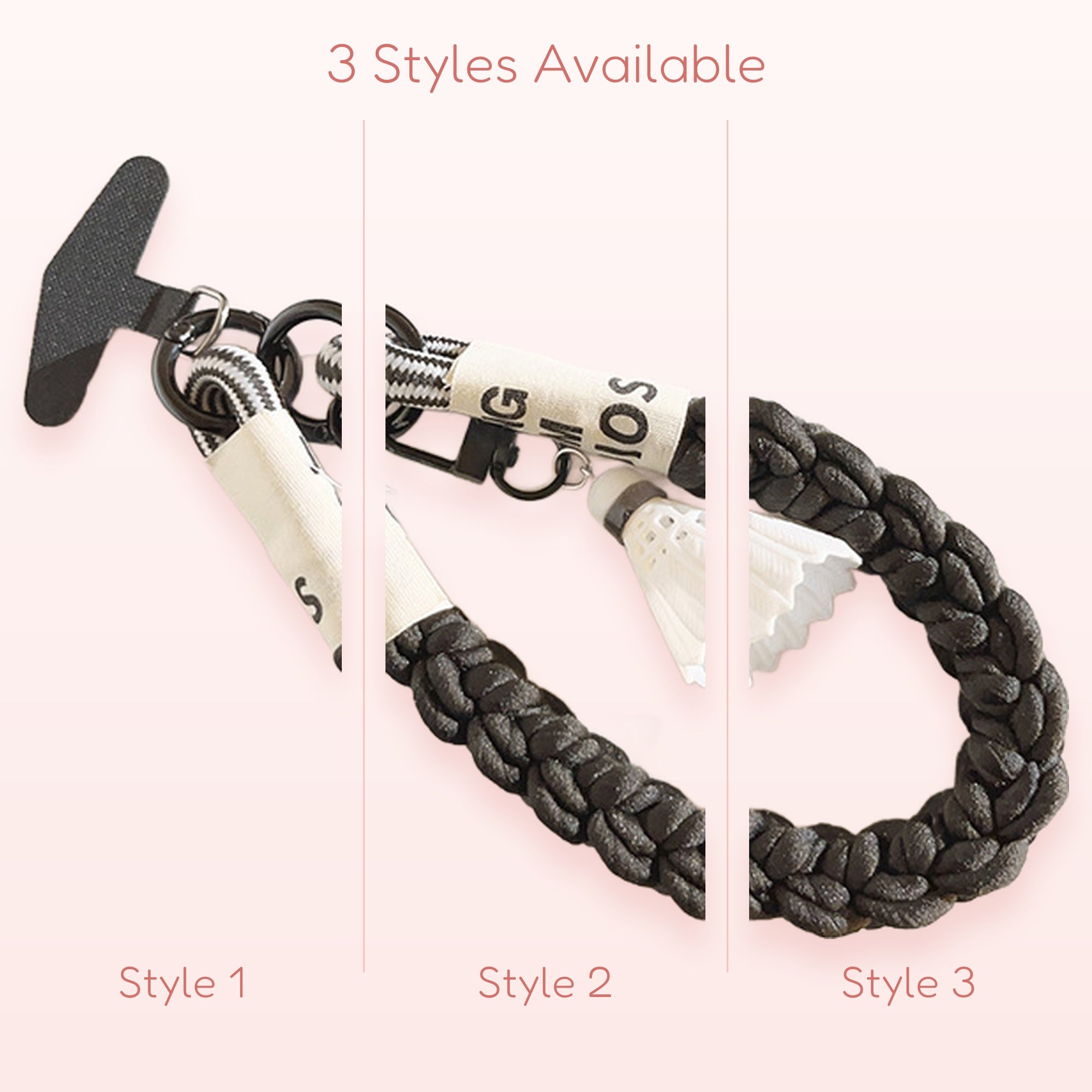 Aesthetic Black Braided Phone Charm | Cute Badminton Shuttlecock Wrist Lanyard