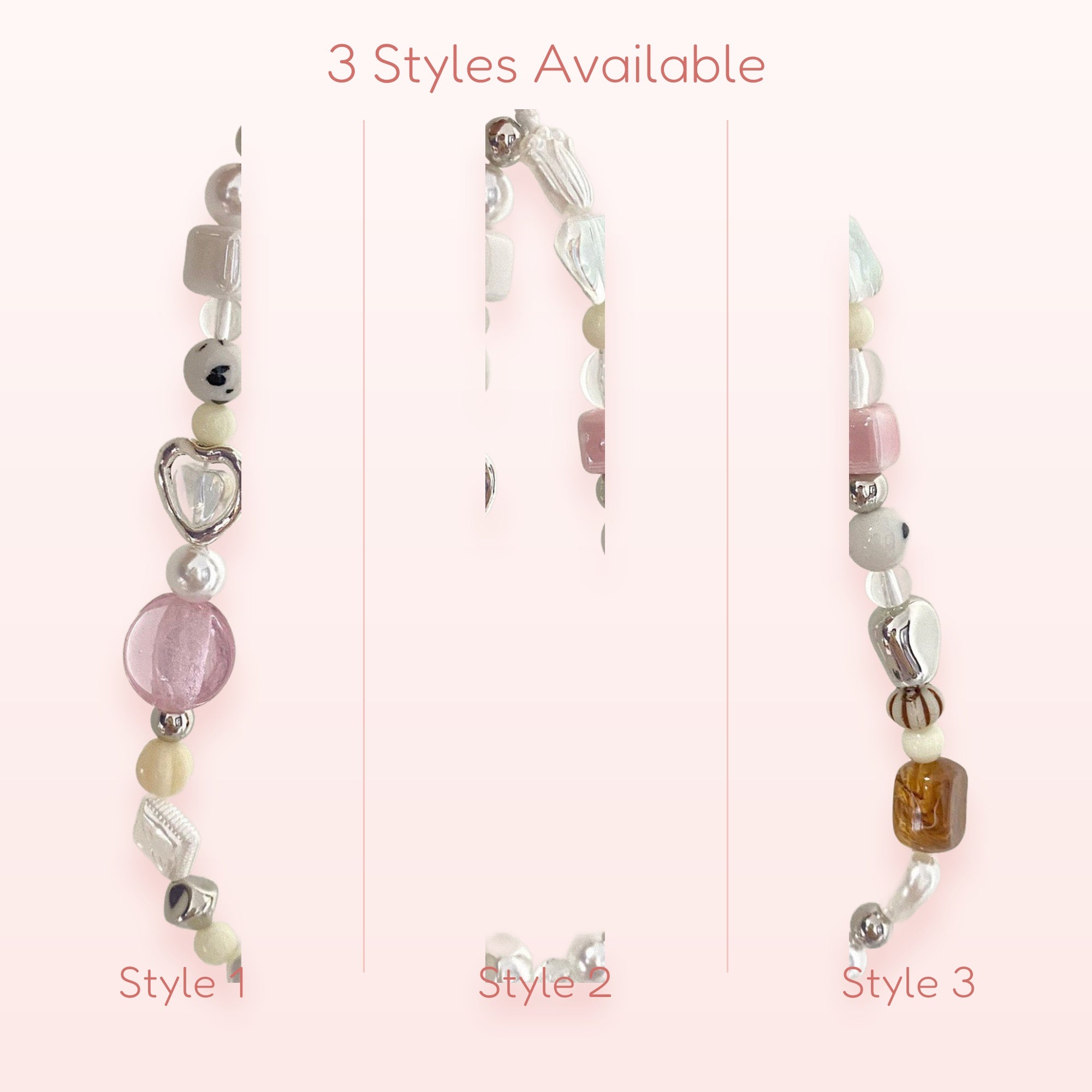 Pastel Beaded Phone Charm Strap | Cute Pearl & Heart Wrist Lanyard