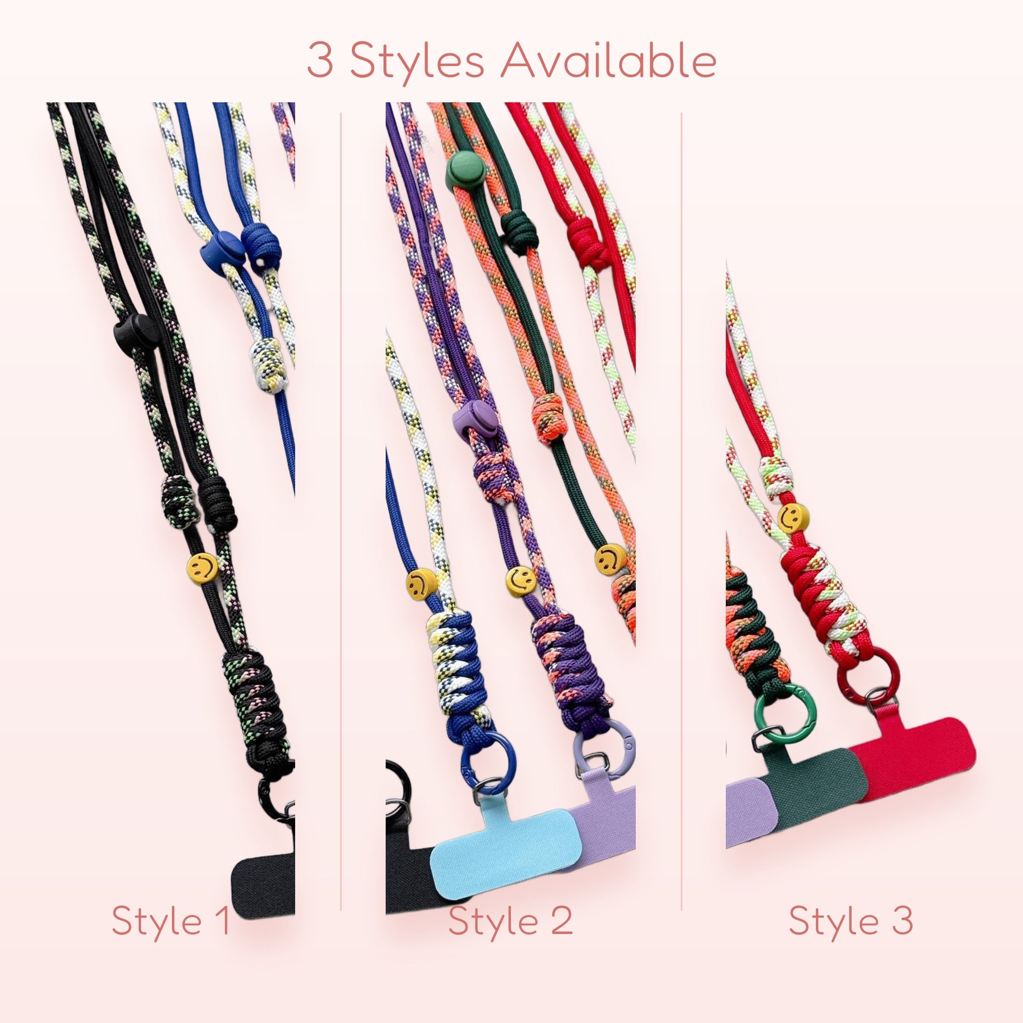 Aesthetic Braided Rope Phone Lanyard with Smiley Face Beads | Adjustable Crossbody Phone Strap