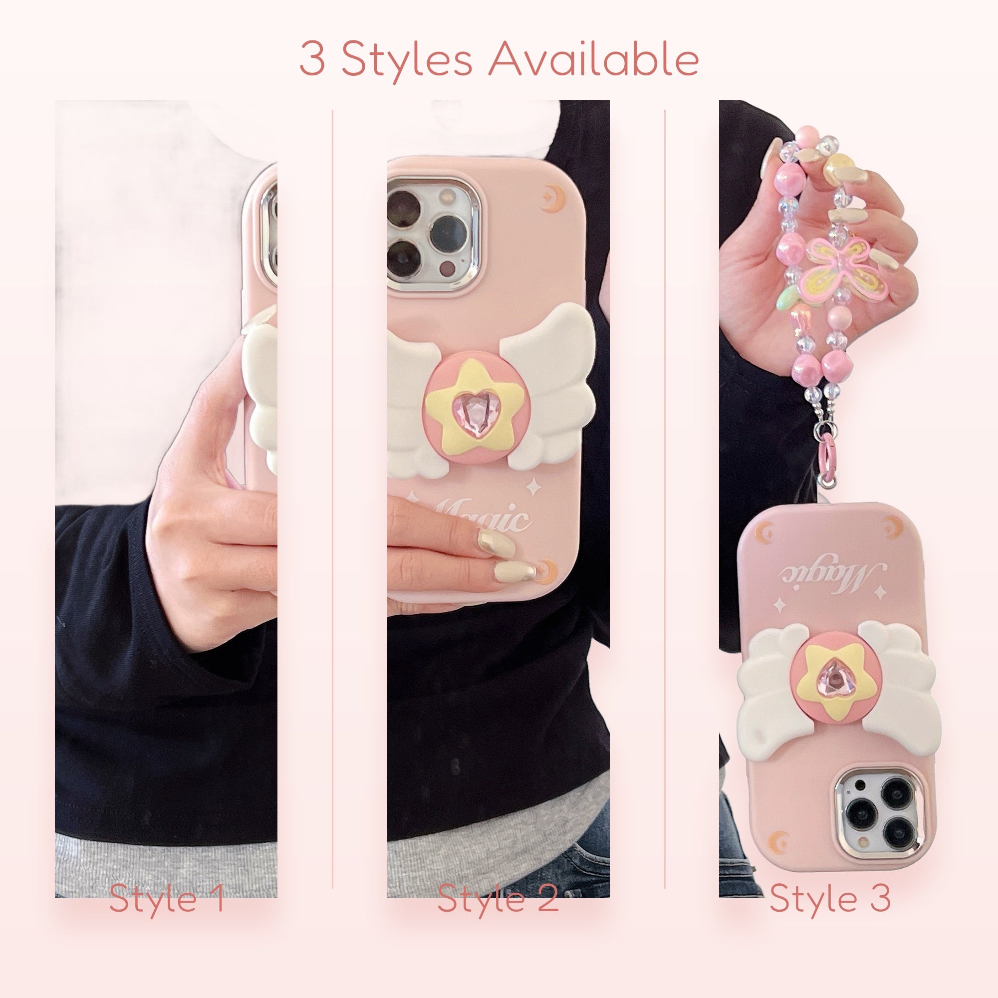 Kawaii Pink Winged Star Phone Grip | Cute Heart Gem Pop Socket Stand