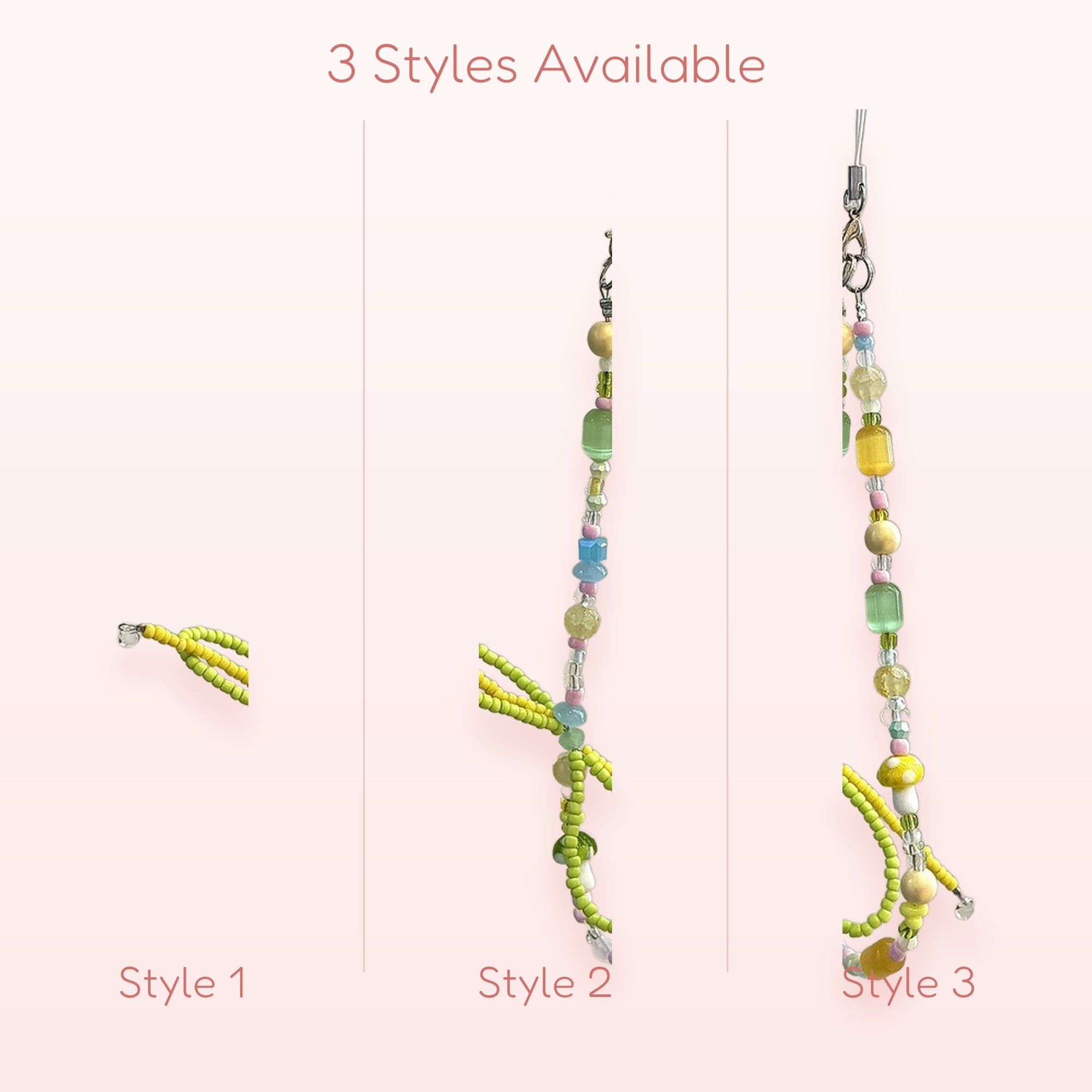 Pastel Beaded Mushroom Phone Charm | Cute Green & Yellow Wrist Lanyard