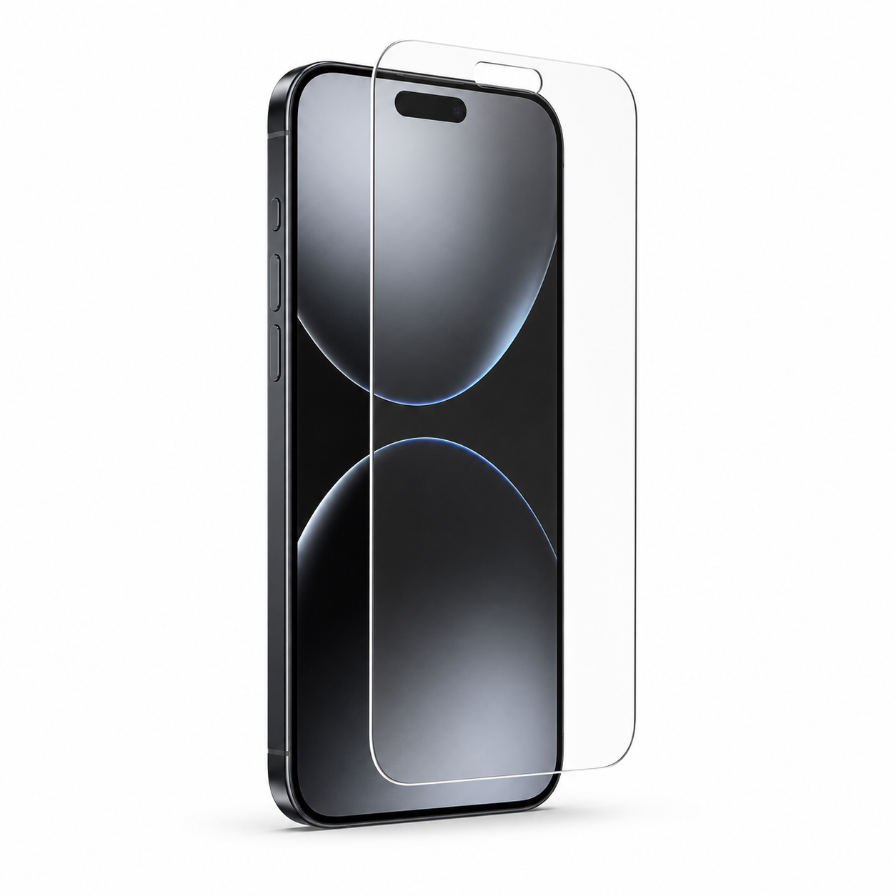 Clear tempered-glass screen protector precisely aligned over an iPhone display