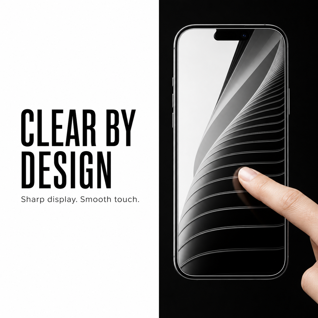 Clear tempered-glass screen protector designed for sharp display clarity and smooth touch