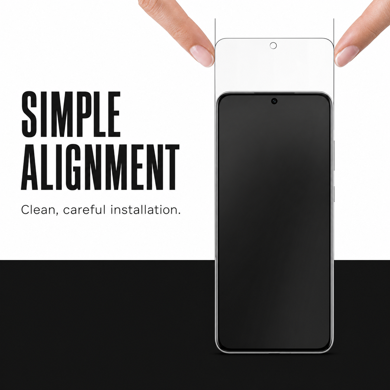 Clear screen protector positioned for clean and careful installation alignment