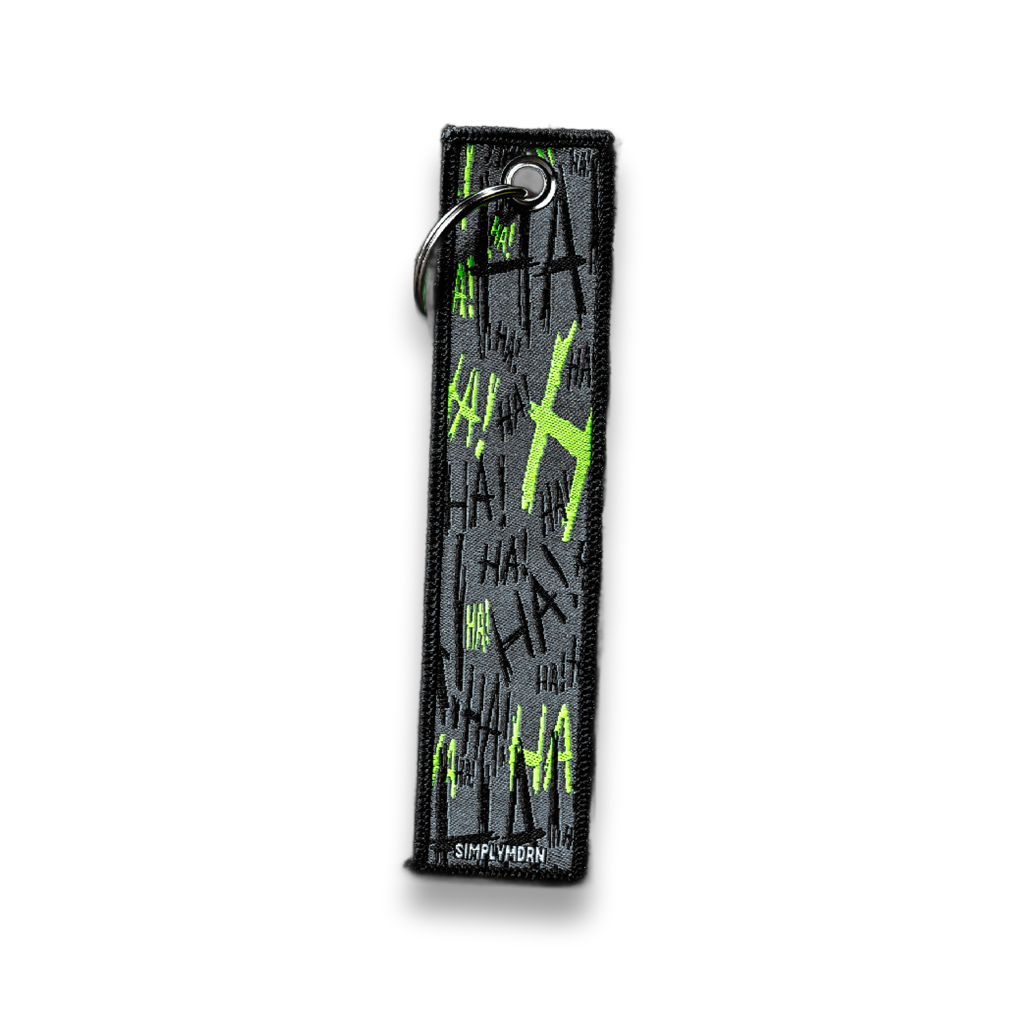 JOK3STER black embroidered keychain on white background