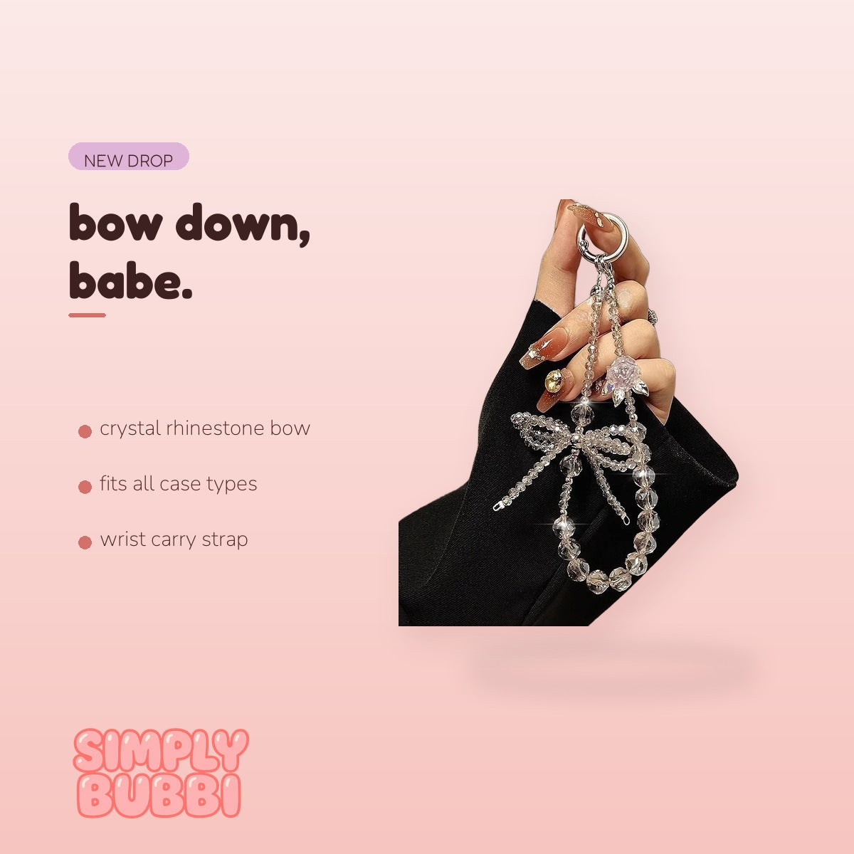 SIMPLYBUBBI Rhinestone Bow Wrist Strap - Image 2
