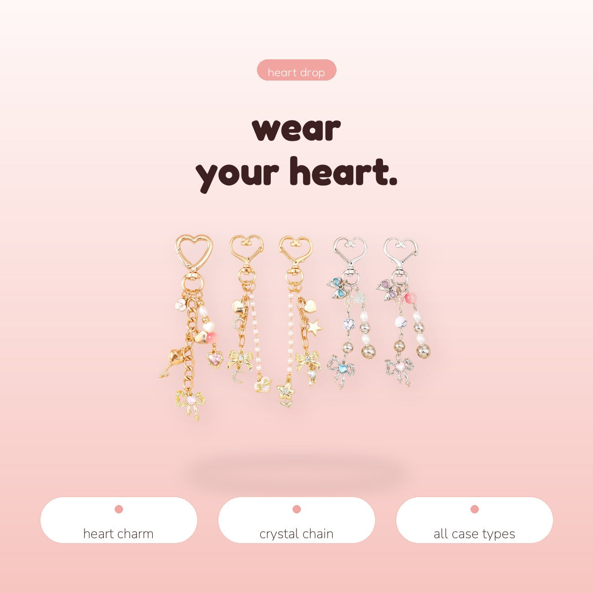 SIMPLYBUBBI Heart Crystal Phone Chain - Image 3