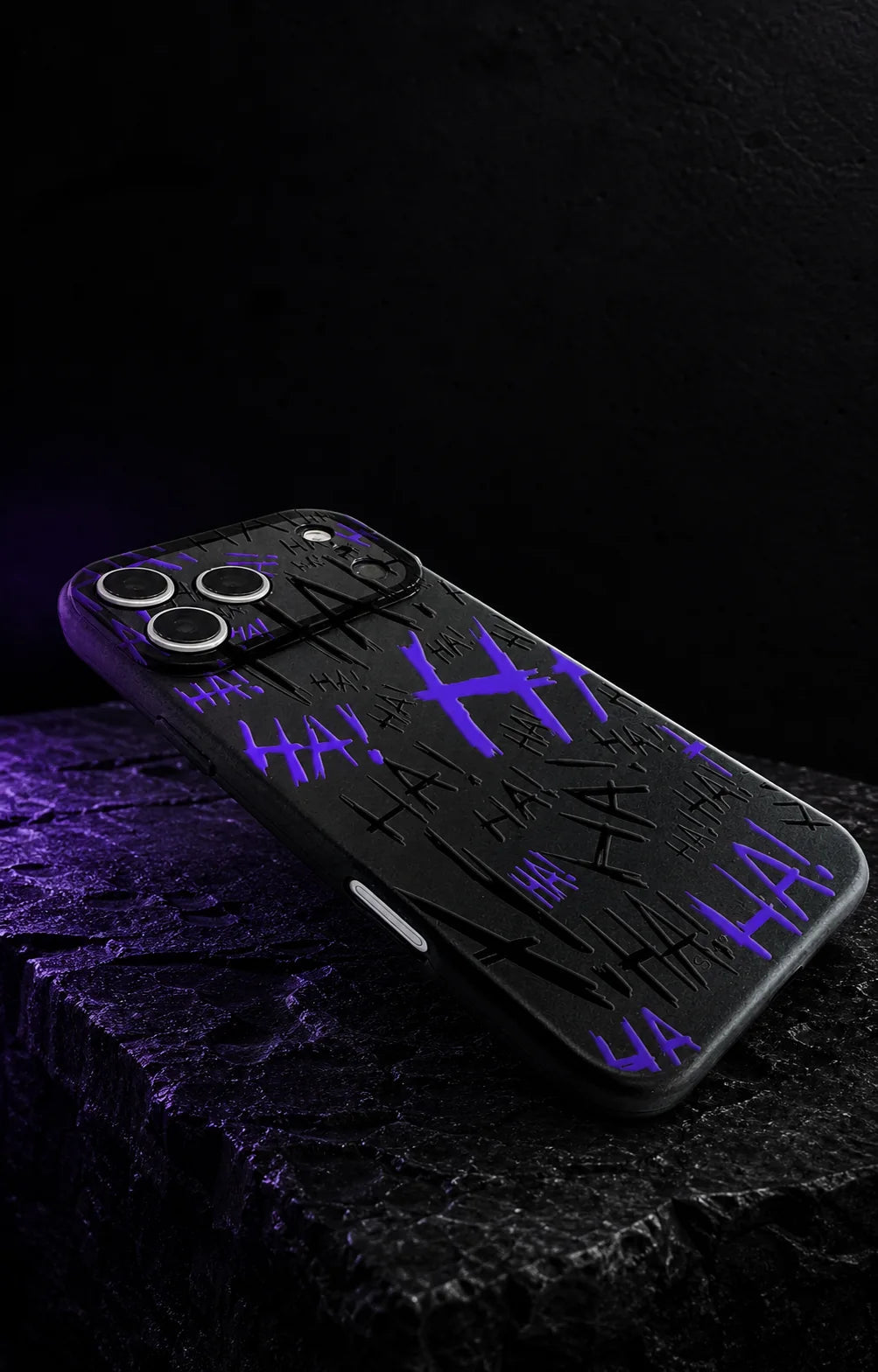 Angled view of the black and purple JOKSTER case