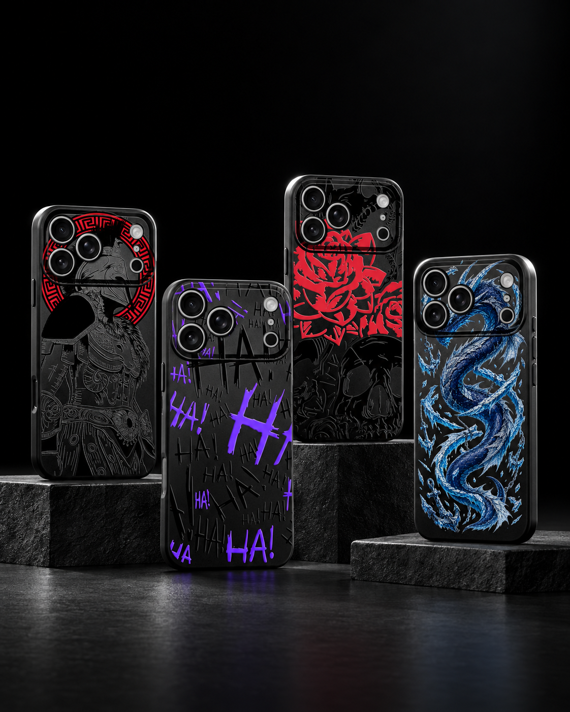 Four SIMPLYMDRN Slim phone cases displayed together