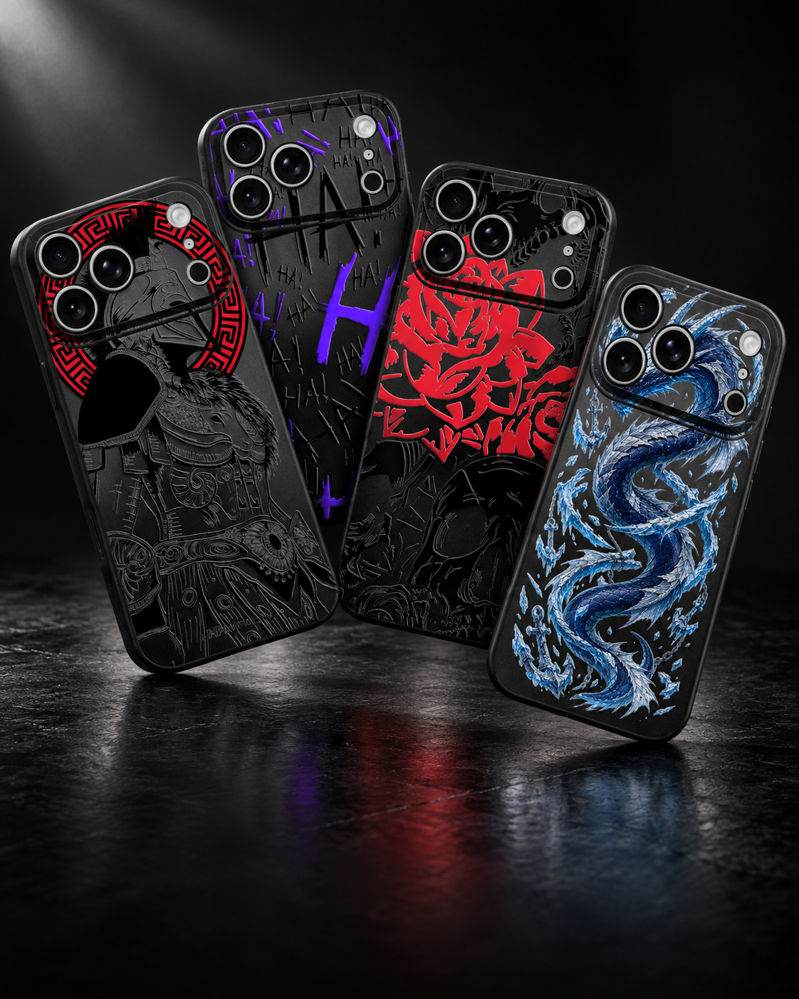 Four graphic SIMPLYMDRN Slim phone case designs